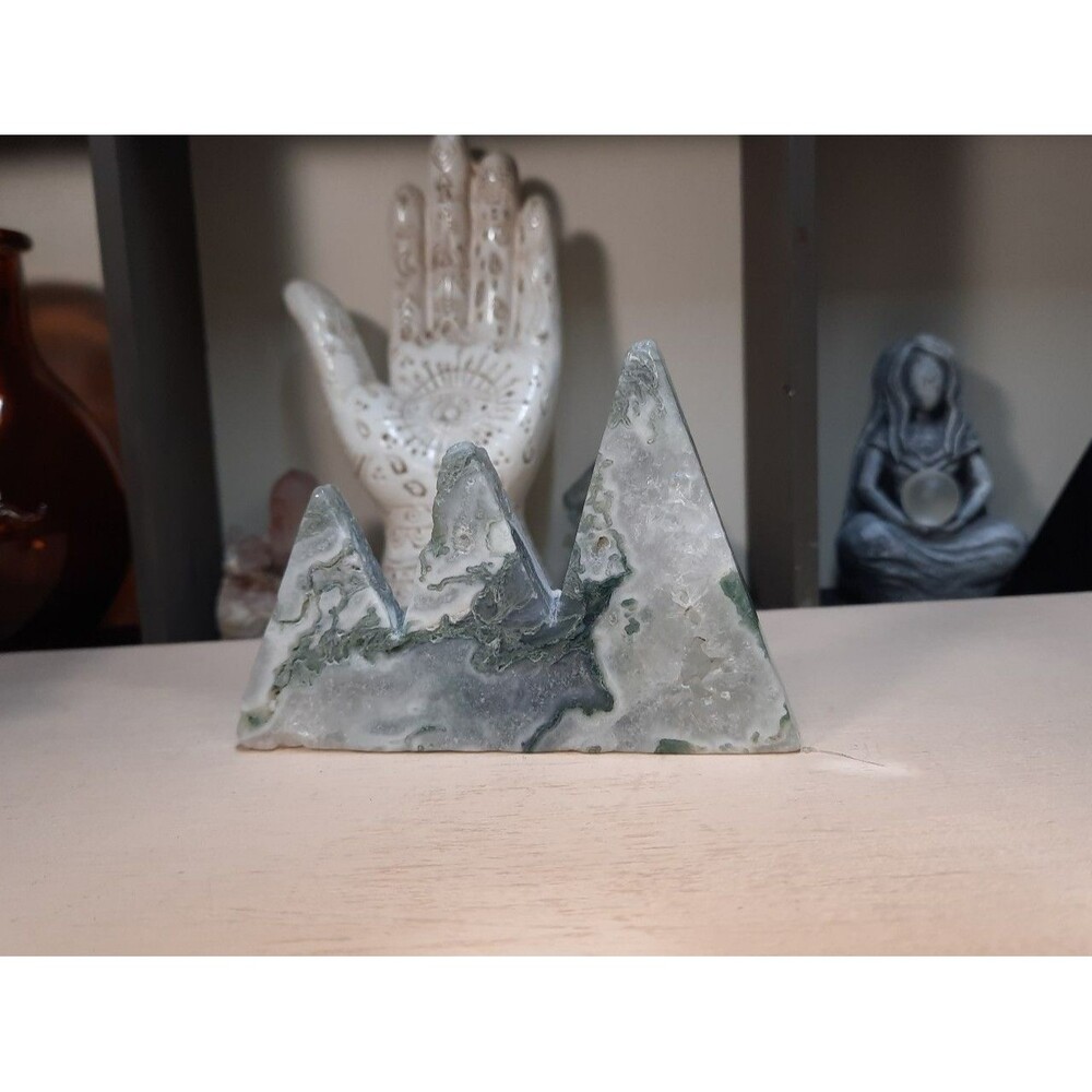 Carved Moss Agate Crystal Mountain - Picture 2 of 7